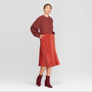 Prologue Rust/Burnt Orange Corduroy Midi Skirt Size 12